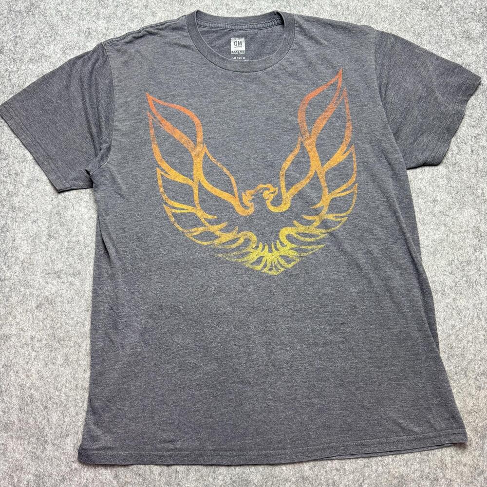 GM Shirt Mens Large Gray Phoenix Firebird Logo Graphic Tee Muscle Car Pontiac